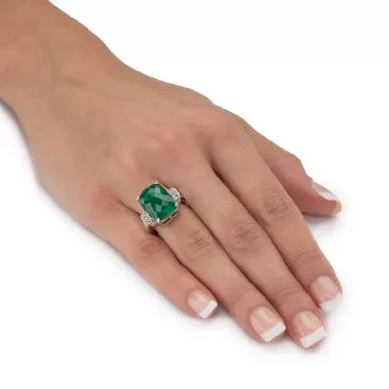 Womens Genuine Green Emerald Sterling Silver Cocktail Ring