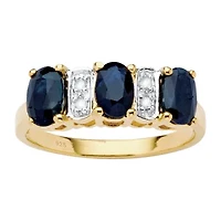 Womens Diamond Accent Genuine Blue Sapphire 18K Gold Over Silver Cocktail Ring