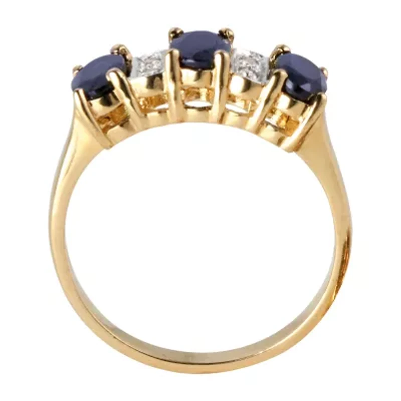 Womens Diamond Accent Genuine Blue Sapphire 18K Gold Over Silver Cocktail Ring