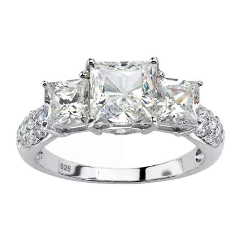 Womens Lab Created White Sapphire Platinum Over Silver Cocktail Ring