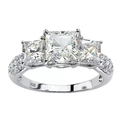 Womens Lab Created White Sapphire Platinum Over Silver Cocktail Ring
