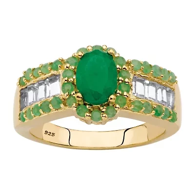 Womens Genuine Green Emerald 14K Gold Over Silver Cocktail Ring