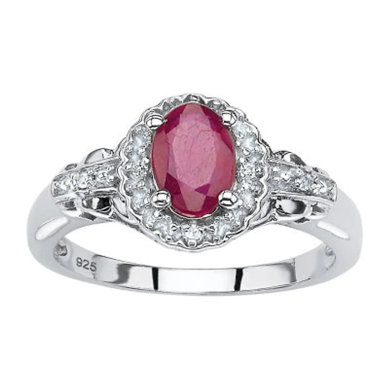 Womens Lead Glass-Filled Red Ruby Sterling Silver Cocktail Ring