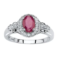 Womens Lead Glass-Filled Red Ruby Sterling Silver Cocktail Ring