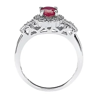 Womens Lead Glass-Filled Red Ruby Sterling Silver Cocktail Ring