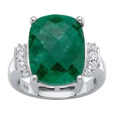 Womens Genuine Green Emerald Sterling Silver Cocktail Ring