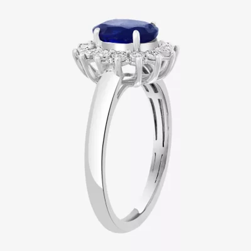 Effy Womens 1/ CT. T.W. Diamond & Genuine Blue Sapphire 14K White Gold Cocktail Ring