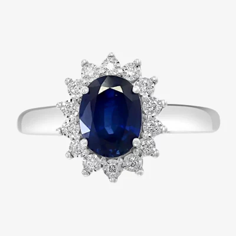 Effy Womens 1/ CT. T.W. Diamond & Genuine Blue Sapphire 14K White Gold Cocktail Ring