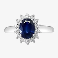 Effy Womens 1/ CT. T.W. Diamond & Genuine Blue Sapphire 14K White Gold Cocktail Ring