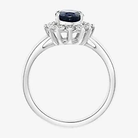 Effy Womens 1/ CT. T.W. Diamond & Genuine Blue Sapphire 14K White Gold Cocktail Ring