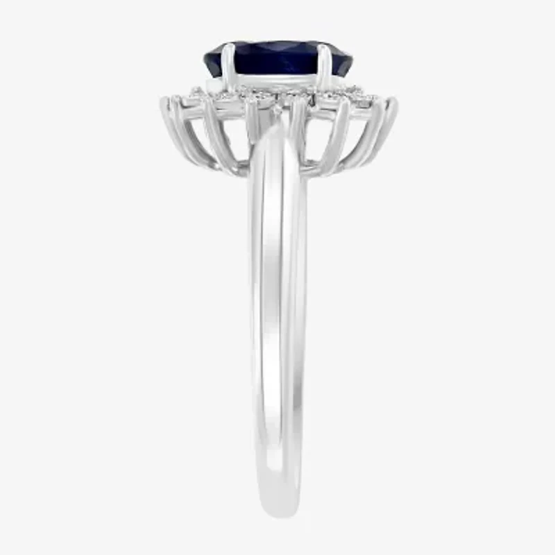 Effy Womens 1/ CT. T.W. Diamond & Genuine Blue Sapphire 14K White Gold Cocktail Ring