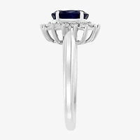 Effy Womens 1/ CT. T.W. Diamond & Genuine Blue Sapphire 14K White Gold Cocktail Ring