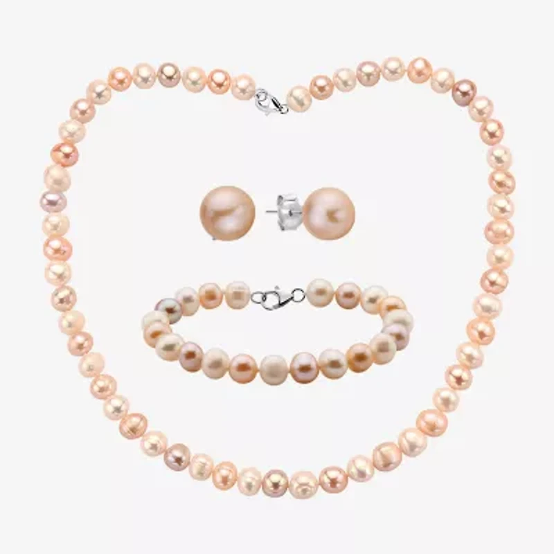 Effy Womens Pink Cultured Freshwater Pearl Sterling Silver Jewelry Set