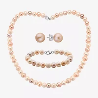 Effy  Womens Pink Cultured Freshwater Pearl Sterling Silver Jewelry Set