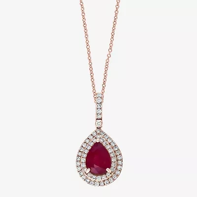 Effy Final Call Womens 1/4 CT. T.W. Diamond & Genuine Red Ruby 14K Rose Gold Pendant Necklace