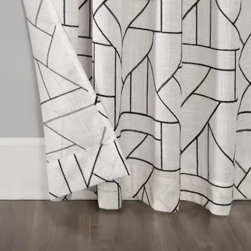 Archaeo Jigsaw Embroidery Linen Blend Rod Pocket Sheer Single Curtain Panel