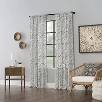 Archaeo Jigsaw Embroidery Linen Blend Rod Pocket Sheer Single Curtain Panel