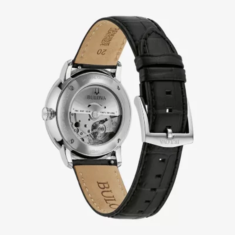 Bulova Automatic Mens Automatic Black Leather Strap Watch 96b441