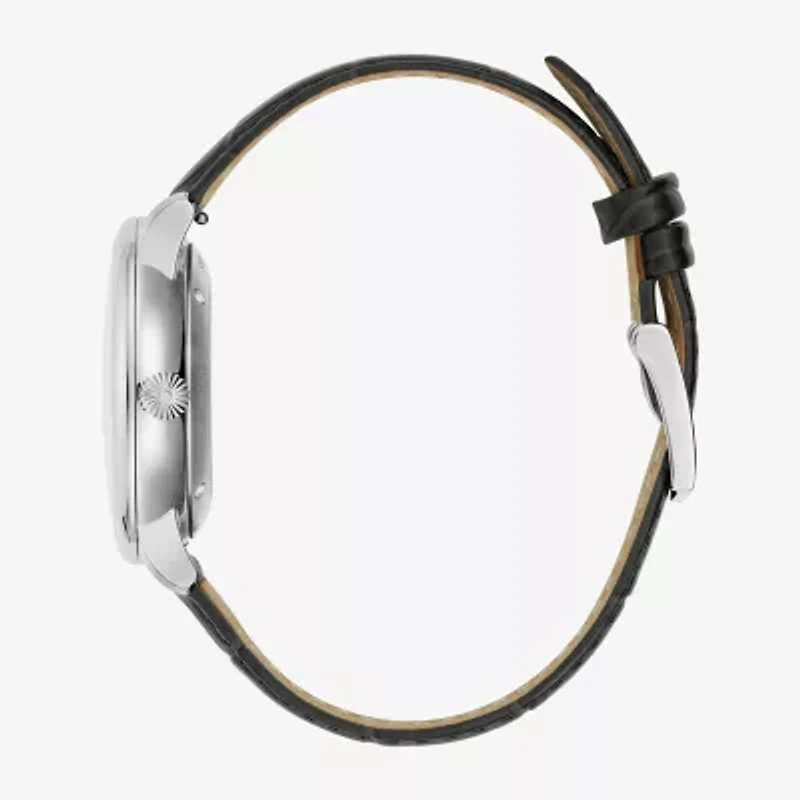 Bulova Automatic Mens Automatic Black Leather Strap Watch 96b441