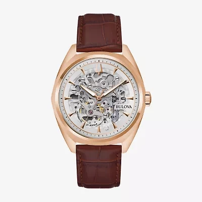 Bulova Automatic Mens Automatic Brown Leather Strap Watch 97a175