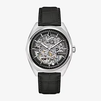 Bulova Automatic Mens Automatic Black Leather Strap Watch 96a310