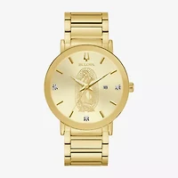 Bulova Our Lady Of Guadalupe / Nuestra Señora De Guadalupe Mens Crystal Accent Gold Tone Stainless Steel Bracelet Watch 97d136