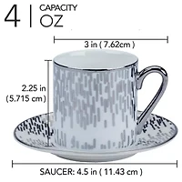Certified International Matrix Silver Espresso Cup & Saucers Set