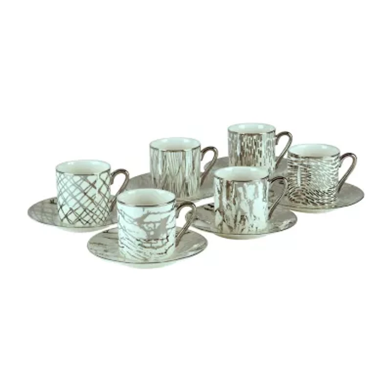 Certified International Matrix Silver Espresso Cup & Saucers Set