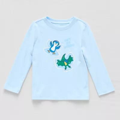 Okie Dokie Toddler & Little Boys Crew Neck Long Sleeve Regular Fit Graphic T-Shirt