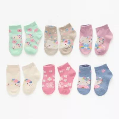 Toddler Girls Multi-Pack 6 Pair Hello Kitty Quarter Ankle Socks