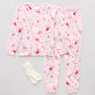 Little & Big Kid Girls Fleece Round Neck Long Sleeve 3-pc. Pajama Sets
