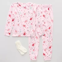 Little & Big Kid Girls Fleece Round Neck Long Sleeve 3-pc. Pajama Sets