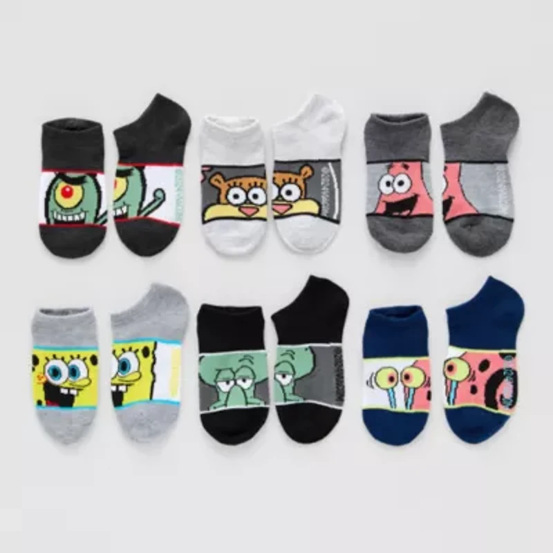 Little & Big Kid Boys Multi-Pack 6 Pair Spongebob No Show Socks