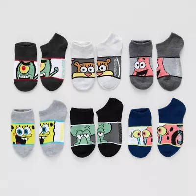 Little & Big Kid Boys Multi-Pack 6 Pair Spongebob No Show Socks