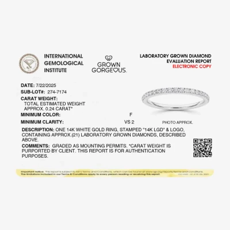 Grown Gorgeous (F,Vs2) Womens 1/4 CT. T.W. Lab White Diamond 14K Gold Wedding Band