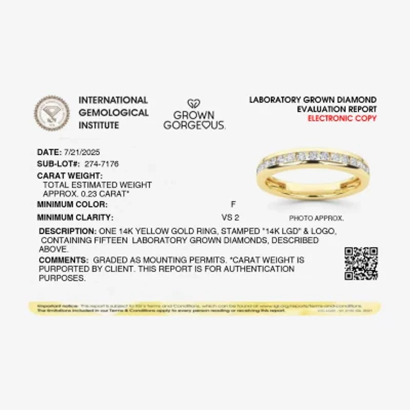 Grown Gorgeous (F,Vs2) Womens 1/4 CT. T.W. Lab White Diamond 14K Gold or Platinum Wedding Band