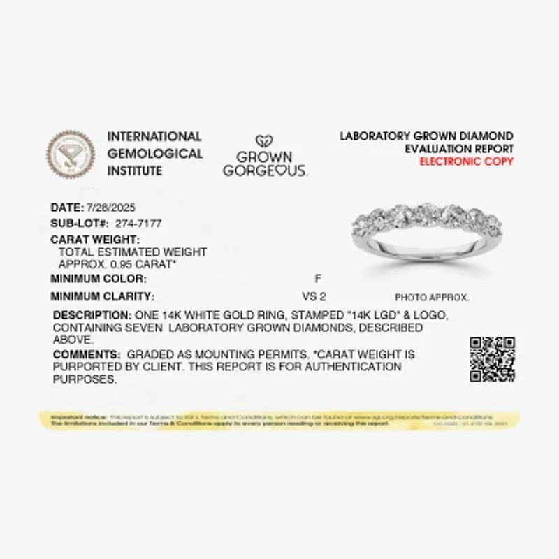 Grown Gorgeous (F,Vs2) Womens 1 CT. T.W. Lab White Diamond 14K Gold or Platinum Wedding Band