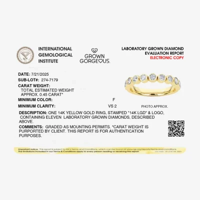 Grown Gorgeous Womens 1/2 CT. T.W. Lab White Diamond 14K Gold or Platinum Anniversary Wedding Band