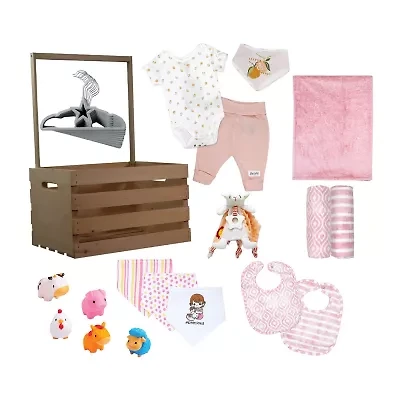 3 Stories Trading Company Baby Shower Wardrobe Gift Crate Girls 29-pc. Baby Gift Set