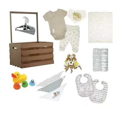 3 Stories Trading Company Baby Shower Wardrobe Gift Crate Unisex 29-pc. Baby Gift Set