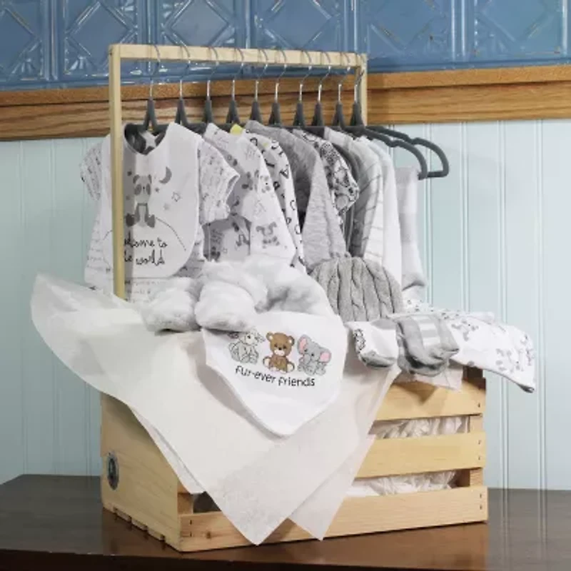 3 Stories Trading Company Baby Shower Wardrobe Gift Crate Unisex 33-pc. Baby Gift Set