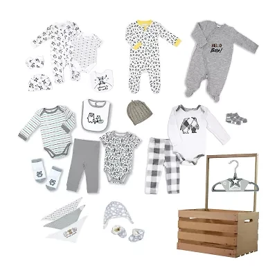3 Stories Trading Company Baby Shower Wardrobe Gift Crate Unisex 33-pc. Baby Gift Set