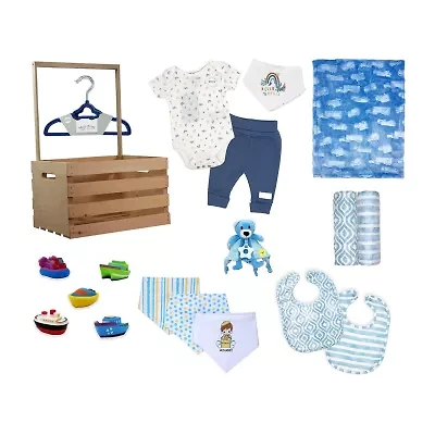 3 Stories Trading Company Baby Shower Wardrobe Gift Crate Boys 29-pc. Baby Gift Set