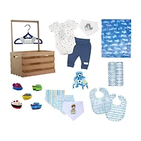 3 Stories Trading Company Baby Shower Wardrobe Gift Crate Boys 29-pc. Baby Gift Set