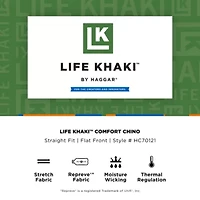 Haggar Life Khaki Comfort Chino Mens Straight Fit Flat Front Pant