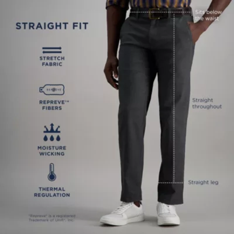 Haggar Life Khaki Comfort Chino Mens Straight Fit Flat Front Pant