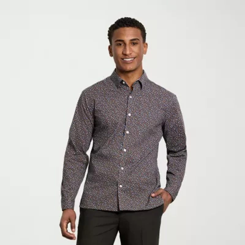 Van Heusen Everyday Defense Stain Shield Mens Long Sleeve Slim Fit Stretch Fabric Wrinkle Free Button-Down Shirt