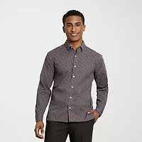 Van Heusen Everyday Defense Stain Shield Mens Long Sleeve Slim Fit Stretch Fabric Wrinkle Free Button-Down Shirt