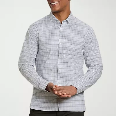 Van Heusen Everyday Defense Stain Shield Mens Long Sleeve Cuffed Slim Fit Stretch Fabric Wrinkle Free Button-Down Shirt