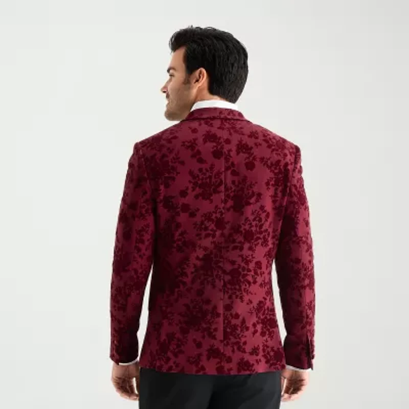 J. Ferrar Evening Edition Velour Mens Big and Tall Floral Tuxedo Jacket